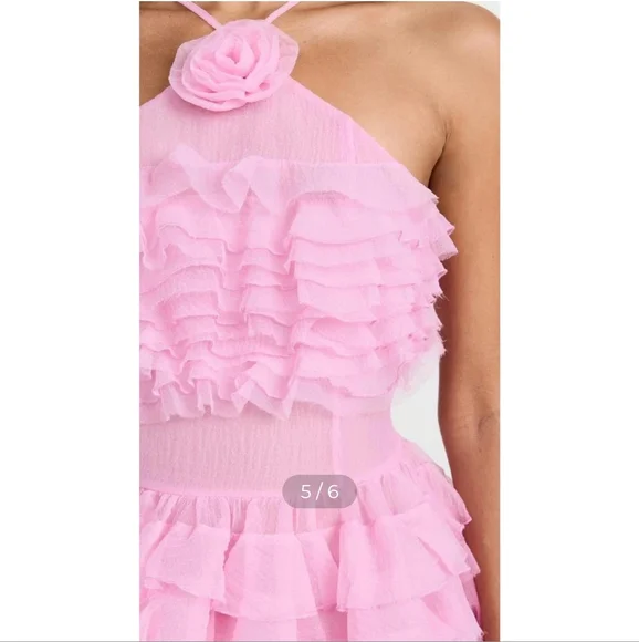 NWT STAUD Florian Rosette Appliqued Tulip Pink Ruffled Organza Mini Dress Size 8 - Picture 4 of 14